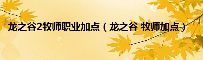 龙之谷2牧师职业加点（龙之谷 牧师加点）