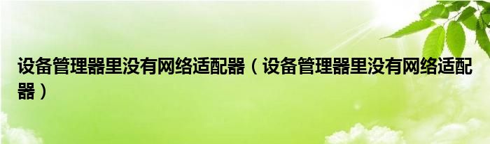 设备管理器里没有网络适配器（设备管理器里没有网络适配器）