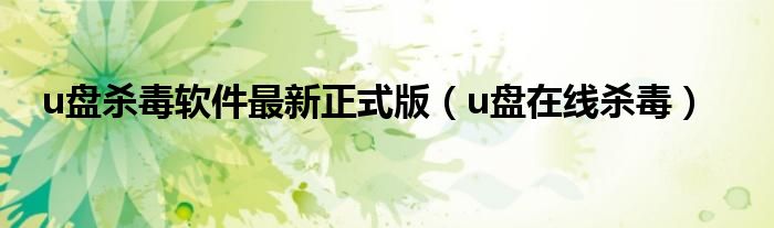 u盘杀毒软件最新正式版（u盘在线杀毒）