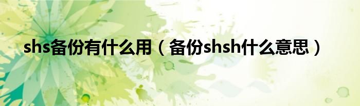 shs备份有什么用（备份shsh什么意思）