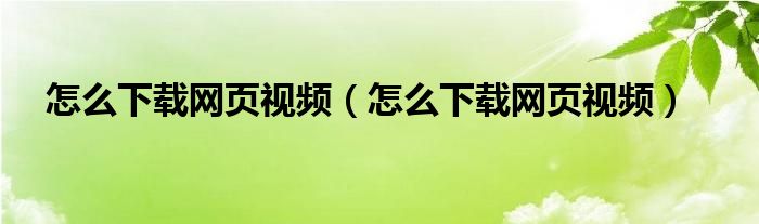 怎么下载网页视频（怎么下载网页视频）