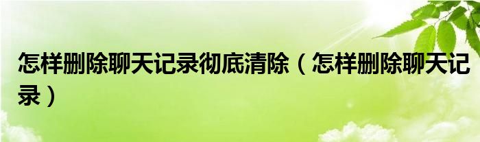 怎样删除聊天记录彻底清除（怎样删除聊天记录）