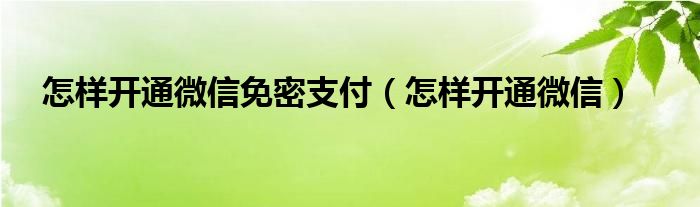 怎样开通微信免密支付（怎样开通微信）