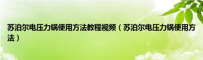 苏泊尔电压力锅使用方法教程视频（苏泊尔电压力锅使用方法）