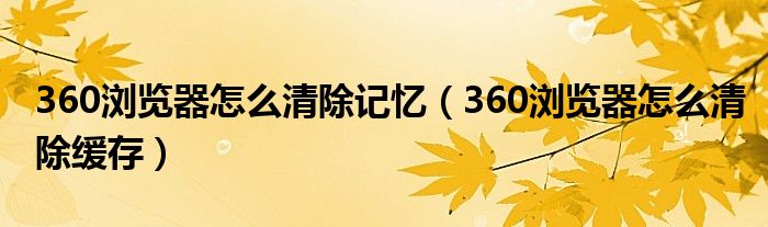 360浏览器怎么清除记忆（360浏览器怎么清除缓存）