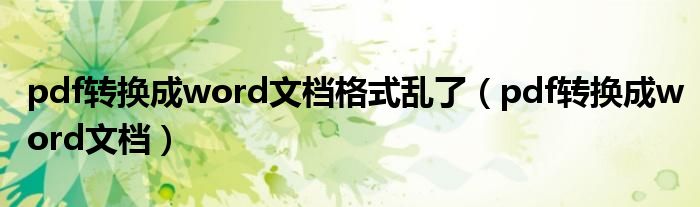 pdf转换成word文档格式乱了（pdf转换成word文档）