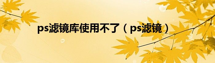 ps滤镜库使用不了（ps滤镜）