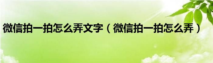 微信拍一拍怎么弄文字（微信拍一拍怎么弄）