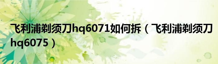 飞利浦剃须刀hq6071如何拆（飞利浦剃须刀hq6075）