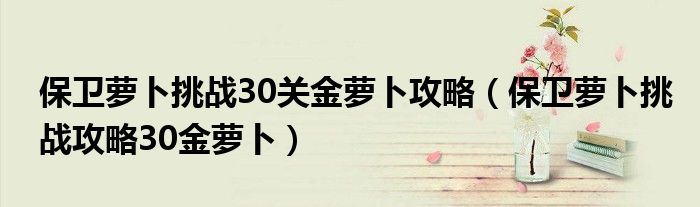 保卫萝卜挑战30关金萝卜攻略（保卫萝卜挑战攻略30金萝卜）