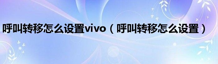 呼叫转移怎么设置vivo（呼叫转移怎么设置）