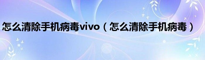 怎么清除手机病毒vivo（怎么清除手机病毒）