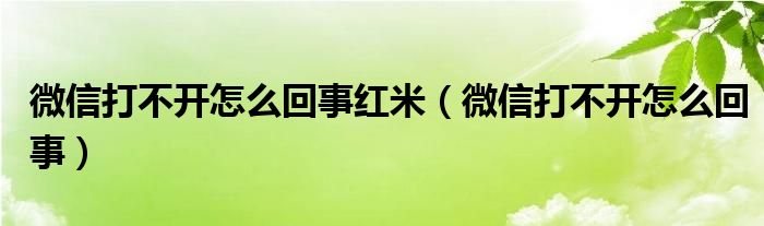 微信打不开怎么回事红米（微信打不开怎么回事）