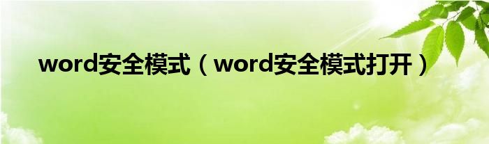 word安全模式（word安全模式打开）